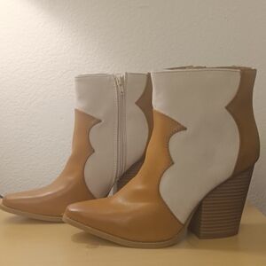 Qupid Tan and White Heeled Boots